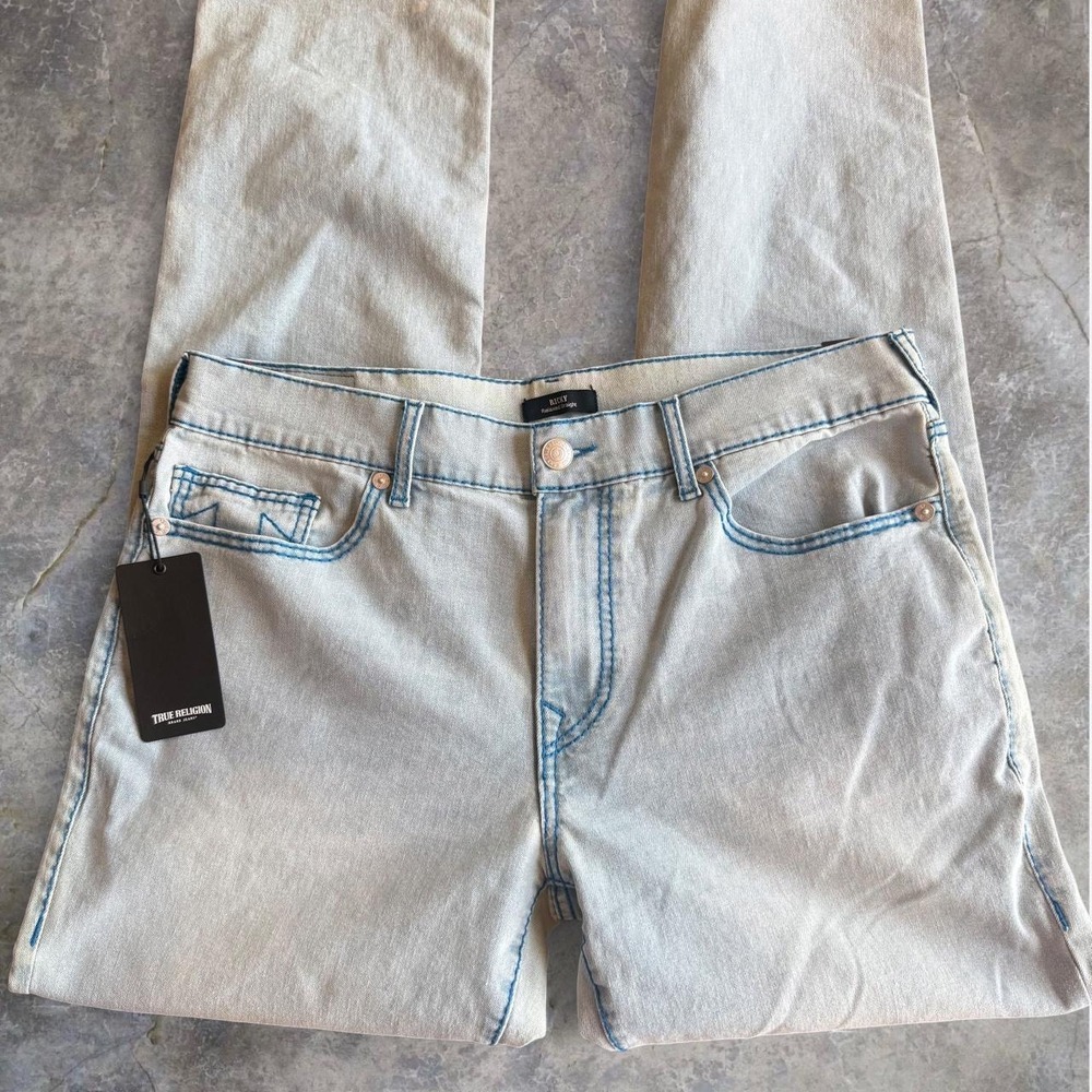 True Religion Ricky Big T Mens 36x34 Light Blue Relaxed Straight Contrast Stitch